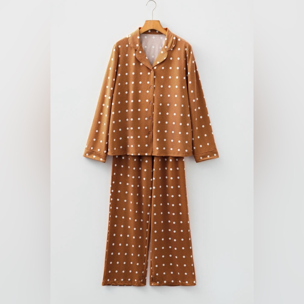 Autumn -Brown Polka Dot Pajama Set - Picture 2 of 4